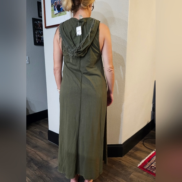 1/2 OFF We The Free People Green Hooded Tunic Pull Over Maxi Dress Cute Hippie - Picture 5 of 10